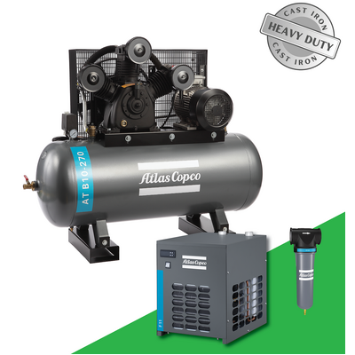 Industrial 1020 LPM  10hp, 3 Phase Pack (Compressor 270L Tank+Dryer +Filter)