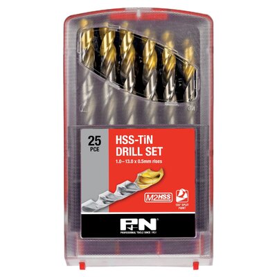 Drill Set Workshop HSS TiNite 25 Pce 1.0 - 13.0 x 0.5mm P&N Sutton Tool 150B0WS3M