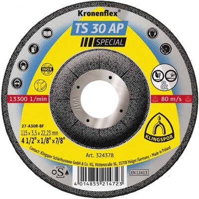 TS 30 AP Special Kronenflex® grinding discs for Stainless steel (Medium) 5 X 1/8 X 7/8 Inch Depressed Centre Klingspor - 314459
