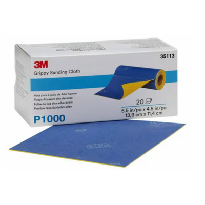 3M™ Grippy Sanding Cloth 35113, P1000, 140mm x 114mm 20 Sheets/Roll 60455090575
