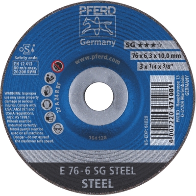 Premium Grinding Wheel Depressed Centre Steel 76mm x 6.0mm Pferd 62208626 Pack of 10