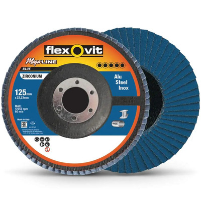 Zirconia Angled Flap Disc 125mm 80-grit - Flexovit Megaline 66261039226