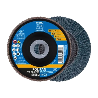 Polifan Flap Disc 100mm 4" 80G GP Zirconia Inox Pferd 67768100