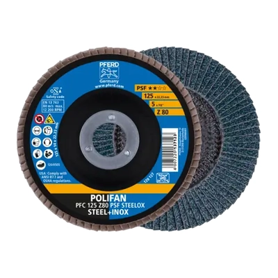 Polifan Flap Disc 125mm 5" 80G GP Zirconia Inox Pferd 67770128-10 Pack of 10