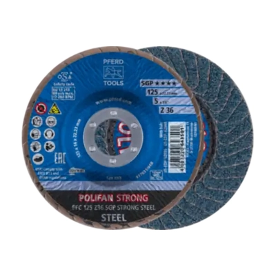 Polifan Flap Discs PFC 125 x 22.23mm Conical Z36 Zirconia SGP Strong Steel Pferd 67788025-5 Pack of 5