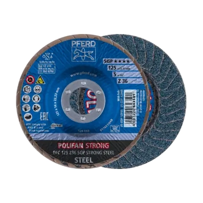 POLIFAN Flap Discs PFC 125 x 22.23 mm conical Z36 Zirconia SGP Strong Steel Pferd 67788025 Each 