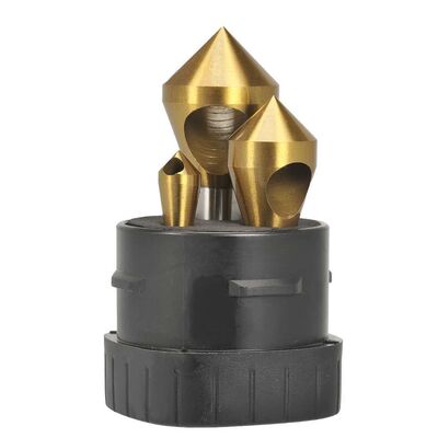 Triple Flute 90 degree 10, 20, 28mm  HSS TiN Coated Crosshole Countersink Set 3 Pce Titanium Saber Essential 8036-S1