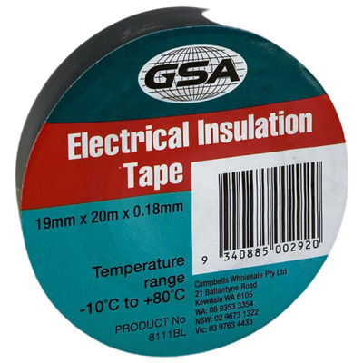Electrical Tape Black 0.18mm 19mm x 20 Metres 8111BL