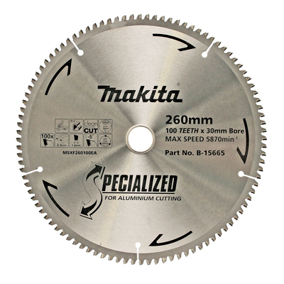 Aluminium TCT Saw Blade 260mm x 30/25.4mm x 100T Makita B-15665