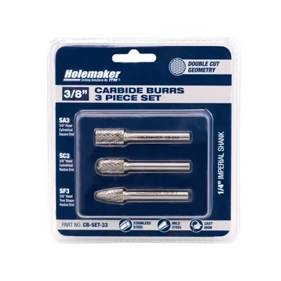Carbide Burr Set,  Blister Pack 3-Piece SA3, SC3, SF3 Holemaker CB-SET-33