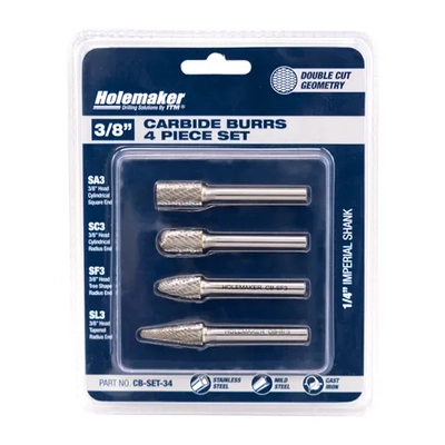 Carbide Burr Set, Blister Pack, 4 Piece SA3, SC3, SF3, SL3 Holemaker CB-SET-34