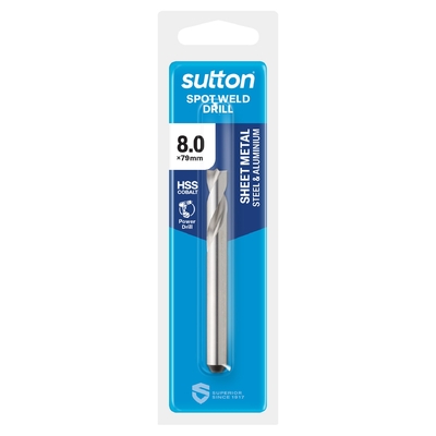 Drill D203 Spot Weld HSS-Cobalt FLT Shank 8 x 8 x 79mm Sutton Tools D2030080