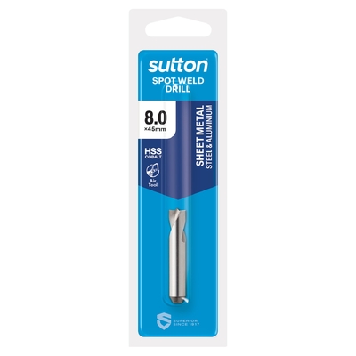 Drill D205 Spot Weld HSS-Cobalt Revolver FLT Shank 8 x 8 x 45mm Sutton Tools D2050080