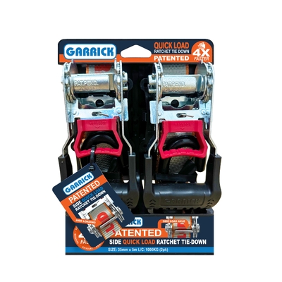 Quick Load Ratchet Tie Down 35MM X 5M X 1000KG Garrick Herbert GQLRTD-35MM pack of 2