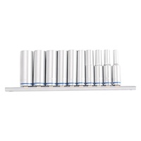 Deep Socket Set on Clip Rail 10 Piece Mirror Polish 1/4" Metric Kincrome K2176