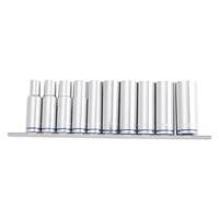 Deep Socket Set on Clip Rail 10 Piece Mirror Polish 1/2" Metric Kincrome K2181 