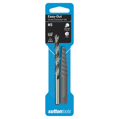 Screw Extractor M602 No.5 Set With 7.5mm Drill Carded Sutton Tools M6020005 Pack Of 2