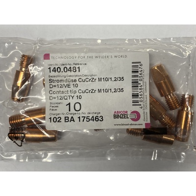 CuCrZr 1.2mm M10 CCZ Contact Tip Heavy Duty Binzel P140.0481 Pkt : 10