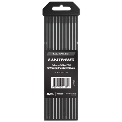 Ceriated Tungsten Electrodes 1.0mm Unimig PTR0003-10 Pack of 10