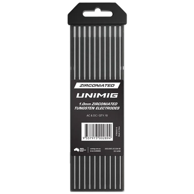 Zirconiated Tungsten Electrodes 1.0mm Unimig PTR0006-10 Pack of 10