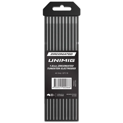 Zirconiated Tungsten Electrodes 1.6mm Unimig PTR0006-16 Pack of 10