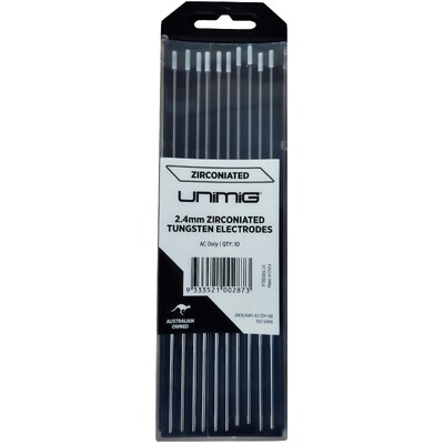 Zirconiated Tungsten Electrodes Unimig 2.4mm WZ8 0.8 Percent - 10 Pack PTR0006-24