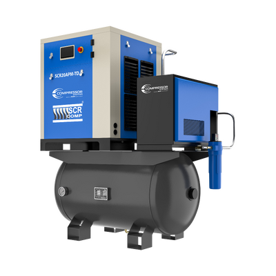 15kW 20HP 415V Variable Speed Rotary Screw Compressor SCR20 APM TD with Air Receiver, Dryer & Filtration System