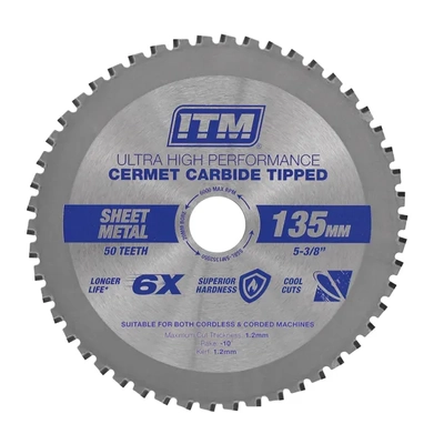 135mm Sheet Metal Cutting Blade, Cermet Carbide Tipped, 50 Teeth ITM SSBL-SM1352050  