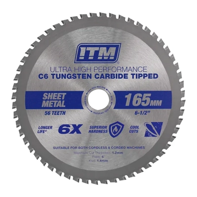 165mm Sheet Metal Cutting Blade, C6 Carbide Tipped, 56 Teeth ITM SSBL-SM1652056