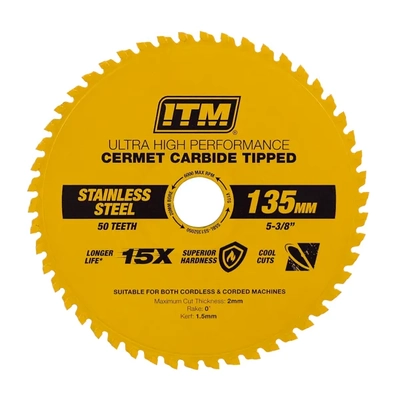 135mm Stainless Steel Metal Cutting Blade, cermet Carbide Tipped, 50 Teeth ITM SSBL-SS1352050