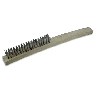 HAND BRUSH TIMBER HANDLE, LONG 353MM, 3 ROW STAINLESS STEEL ITM TM7050-008
