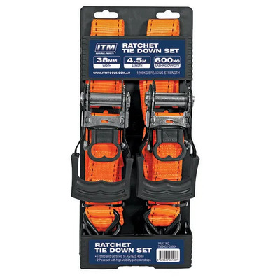 Ratchet Strap, 2 Pack, 38mm Width, 4.5m Length 600Kg ITM TM9402-03804