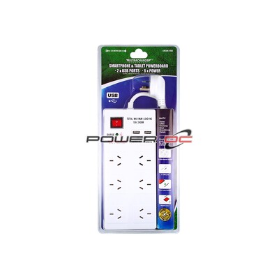 6 Way Surge Protected Board With USB Ultracharge UR100/6SU