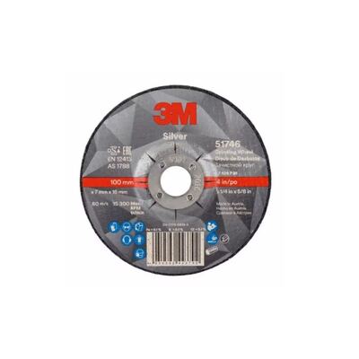 Silver Depressed Centre Grinding Wheel 100 x 7 x 16mm 51746 3M UU009014893 Each