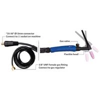TIG Torch 26FV 8m with large 35-50/13mm connector & 5/8" UNF gas fitting Weldclass WC-01049 