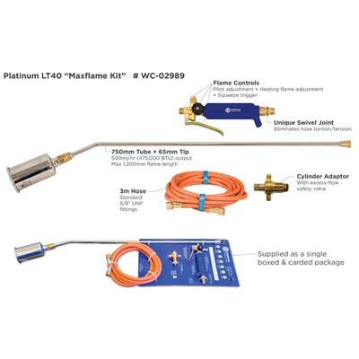 LPG Burner Torch Kit Maxflame 750mm Tube 3 Metres Hose Weldclass WC-02989