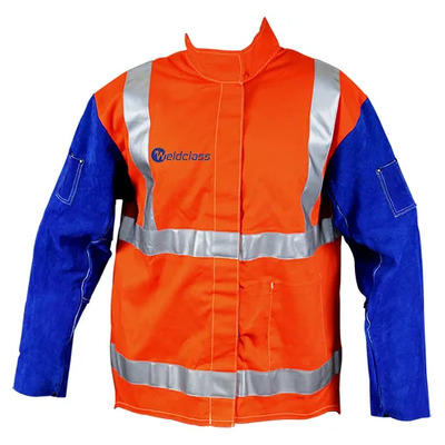 Welding Jacket Hi-Viz With Leather Sleeves and Harness Compatible Size M Weldclass WC-04762