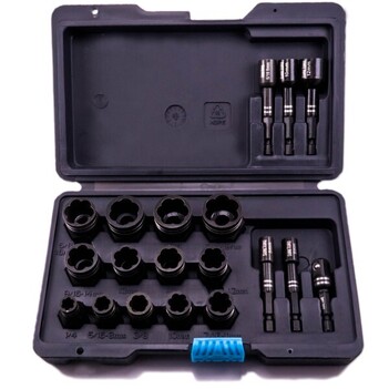 Impact Damaged Nut & Bolt Extractor Set 3/8 Drive 6mm-19mm Suretorq 0440-1903 Pieces of 10