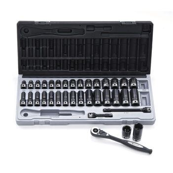 35 Piece 3/8 Drive 6-Point Metric, Standard & Deep Socket Set Action 10143501