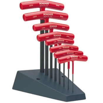 8 Pce - 2mm to 10mm Metric Bondhus Hex End T-Handle Allen Key Set with a Stand 13389
