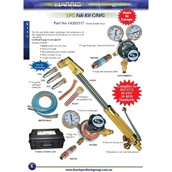 Fabricators Kit Oxy/LPG Model 825 Snap Safe Regulator for C/H/G Harris 