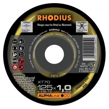 Rhodius 125x1.0x22.23mm Cutting Disc XT70 Pack of 10 Pieces