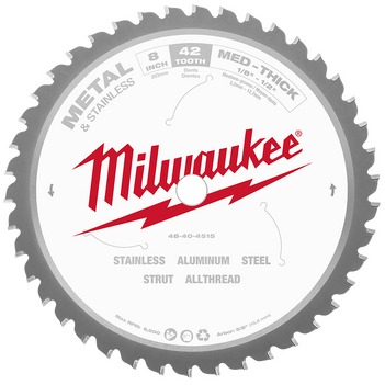 203mm (8") 42T Metal Med-Thick & Stainless Circular Saw Blade with Cermet Carbide Teeth Milwaukee 48404515