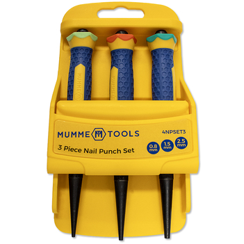 Nail Punch Set 3 Pieces 0.8mm, 1.5mm and 2.5mm Punches Mumme Tools 4NPSET3