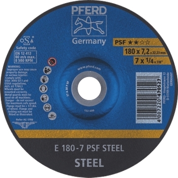 Grinding Wheel GP Depressed Centre 180mm E180-7 PSF Steel Pferd 62017634 - Pack of 5