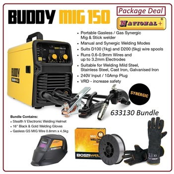 Buddy-Mig 150 Gas/Gasless Mig/Arc welder Package Deal Bossweld 633130Bundle