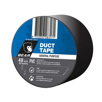Duct Tape Black Bear PVC 48mm x 30 Metres Norton 63642583589