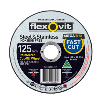Flexovit Maxi Tub Cut-Off Disc Ultra Fast Cut Steel/Inox 125 x 1.0 x 22.23mm 66252837709 (Pkt:100)