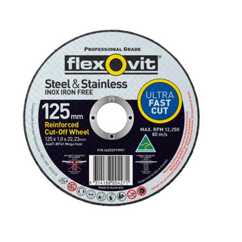 Metal Cutting Wheel 125 x 1.6 x 22.23mm Steel & Stainless Steel Inox Iron Free Flexovit 66252841598 Pack of 25