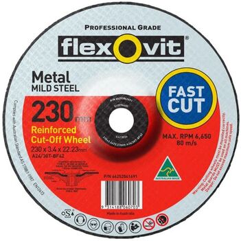 Depressed Center Metal Cut Off Wheel - 230 x 3.4 x 22mm Flexovit A24/30T 66252841691